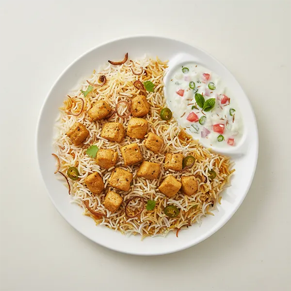 Moradabadi chicken biryani with tomato raita